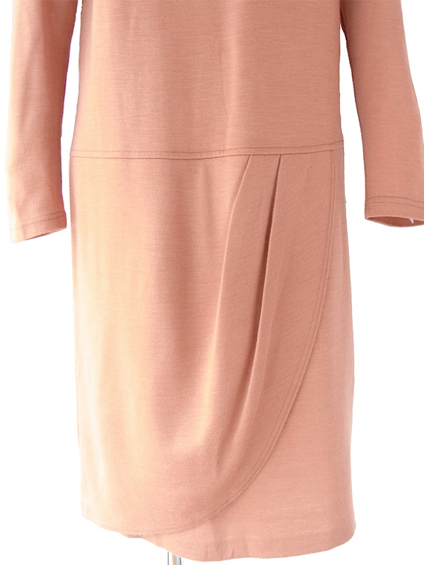 ヨーロッパ古着 フランス買い付け 70年代製 アプリコット X タックデザイン スカート生地が重なったスカート ワンピース 18FC514