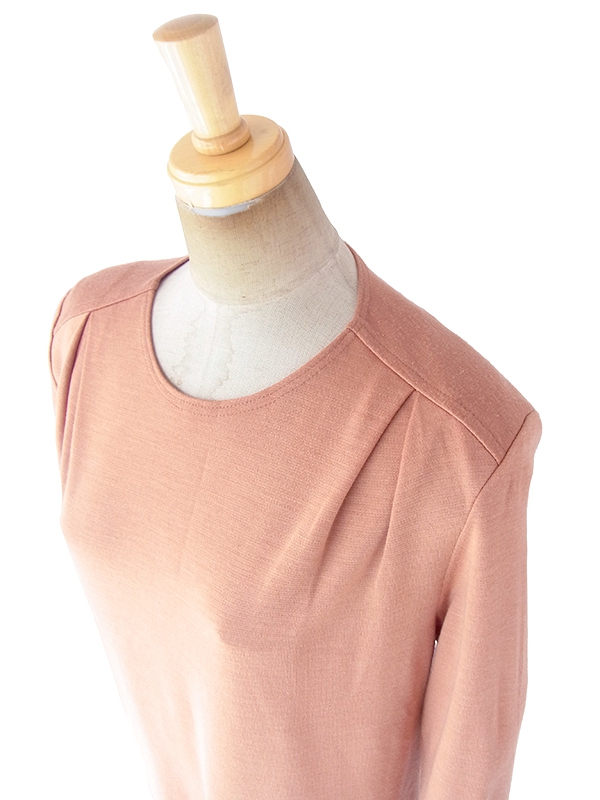 ヨーロッパ古着 フランス買い付け 70年代製 アプリコット X タックデザイン スカート生地が重なったスカート ワンピース 18FC514