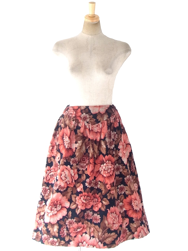 ヨーロッパ古着 フランス買い付け 60年代製 ブラック X ダークピング・ブラウン コーデュロイ スカート 18FC522