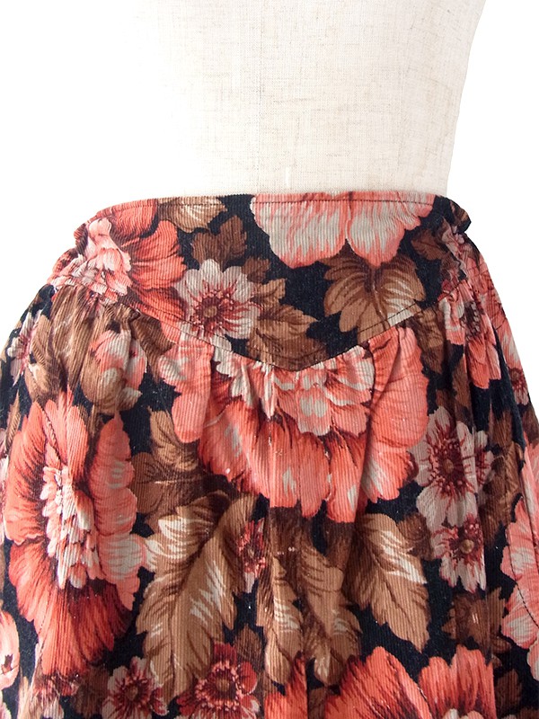 ヨーロッパ古着 フランス買い付け 60年代製 ブラック X ダークピング・ブラウン コーデュロイ スカート 18FC522