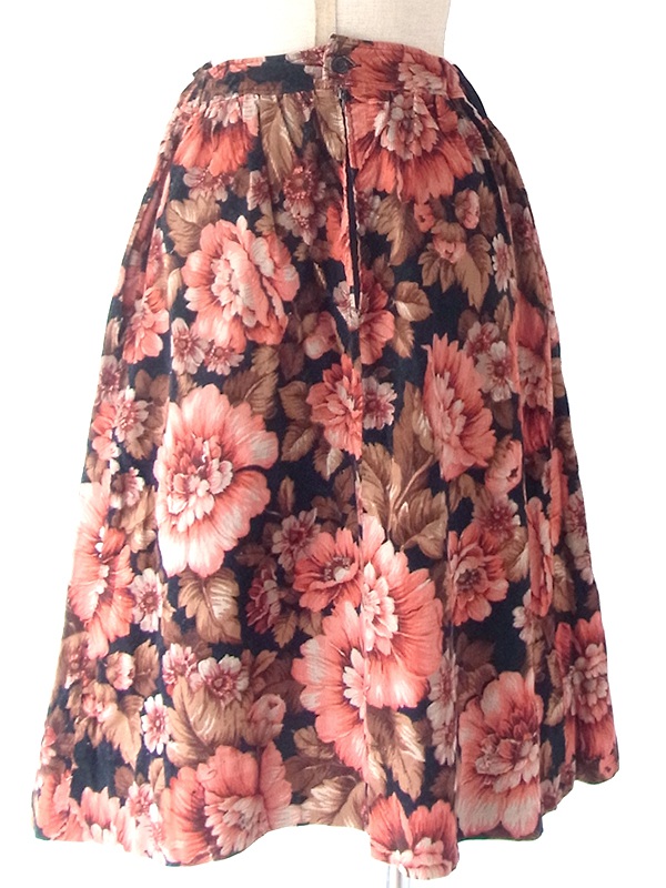 ヨーロッパ古着 フランス買い付け 60年代製 ブラック X ダークピング・ブラウン コーデュロイ スカート 18FC522