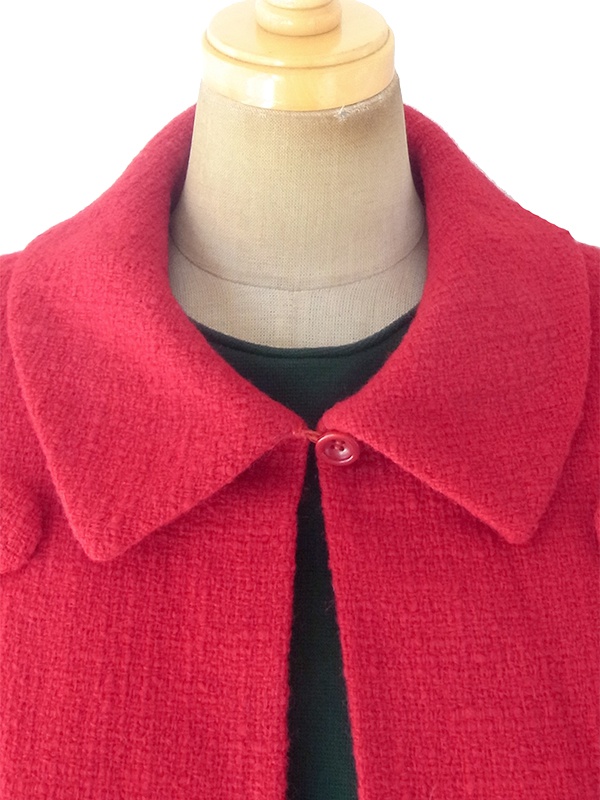 ヨーロッパ古着  60年代フランス製 レッド X くるみボタン ヴィンテージ ウール ジャケット 18SR011