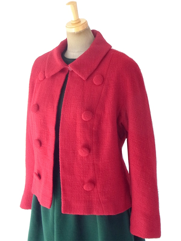 ヨーロッパ古着  60年代フランス製 レッド X くるみボタン ヴィンテージ ウール ジャケット 18SR013