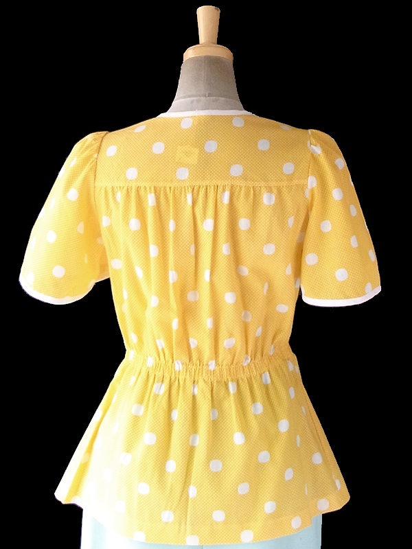 ヨーロッパ古着 ロンドン買い付け 60年代製 イエロー X ホワイト 水玉 ペプラム ブラウス 19BS035