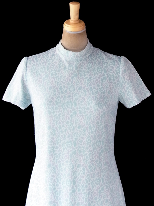 ヨーロッパ古着 フランス買い付け 60年代製 水色 X パープル 花柄モチーフレトロ柄 ヴィンテージ ワンピース 19FC407