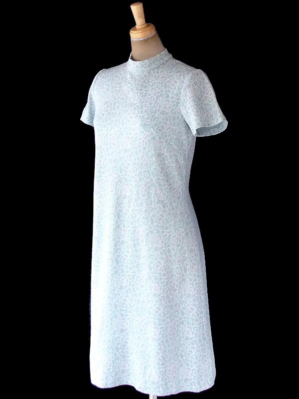 ヨーロッパ古着 フランス買い付け 60年代製 水色 X パープル 花柄モチーフレトロ柄 ヴィンテージ ワンピース 19FC407