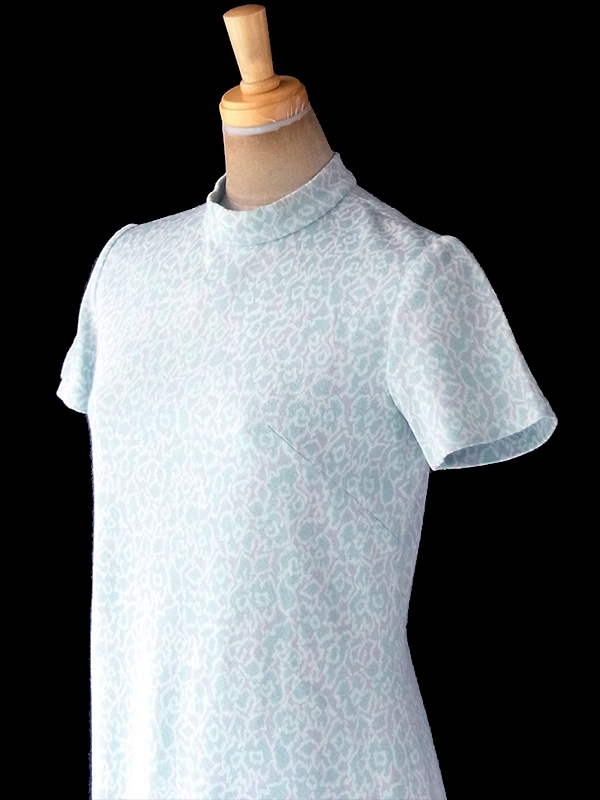 ヨーロッパ古着 フランス買い付け 60年代製 水色 X パープル 花柄モチーフレトロ柄 ヴィンテージ ワンピース 19FC407