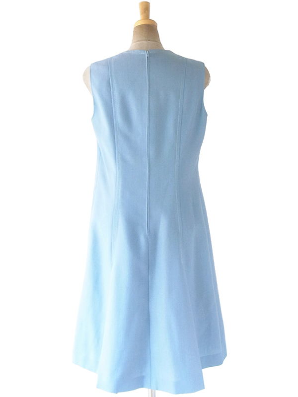 ヨーロッパ古着 フランス買い付け 60年代製 水色 X ステッチ ボックスプリーツ 美麗シルエット ワンピース 19FC412