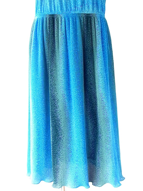 ヨーロッパ古着 フランス買い付け 70年代製 シアンブルー X グリーン・ピンク グラデーション アンブレラプリーツ ワンピース 20FC331