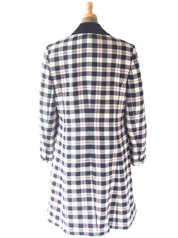 ヨーロッパ古着 イギリス製 Aquascutum アクアスキュータム オフホワイト X ブラック・レッド チェック柄 コート 20BS100