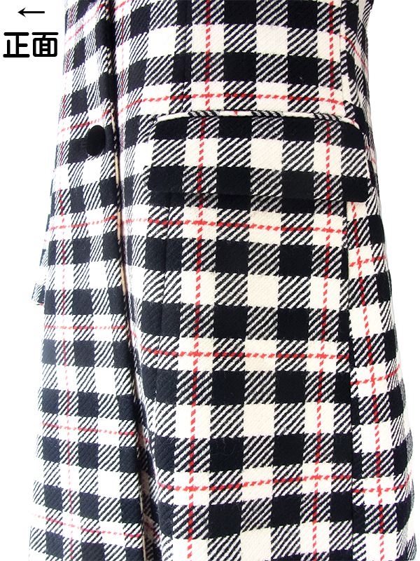 ヨーロッパ古着 イギリス製 Aquascutum アクアスキュータム オフホワイト X ブラック・レッド チェック柄 コート 20BS100