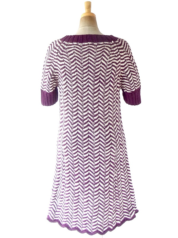 ヨーロッパ古着 ロンドン買い付け 60年代製 バーガンディー X アイボリー バイアス柄 ウール ニット ワンピース 20BS104