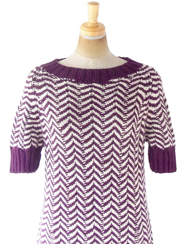 ヨーロッパ古着 ロンドン買い付け 60年代製 バーガンディー X アイボリー バイアス柄 ウール ニット ワンピース 20BS104