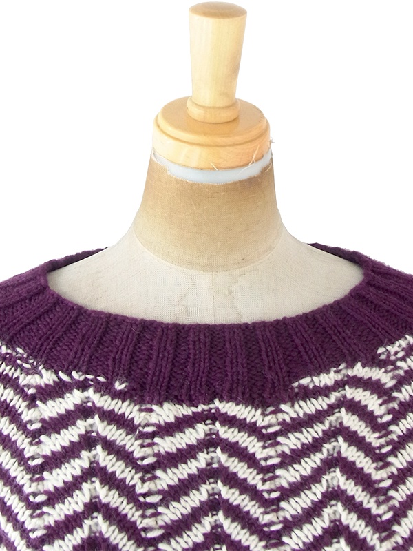 ヨーロッパ古着 ロンドン買い付け 60年代製 バーガンディー X アイボリー バイアス柄 ウール ニット ワンピース 20BS104