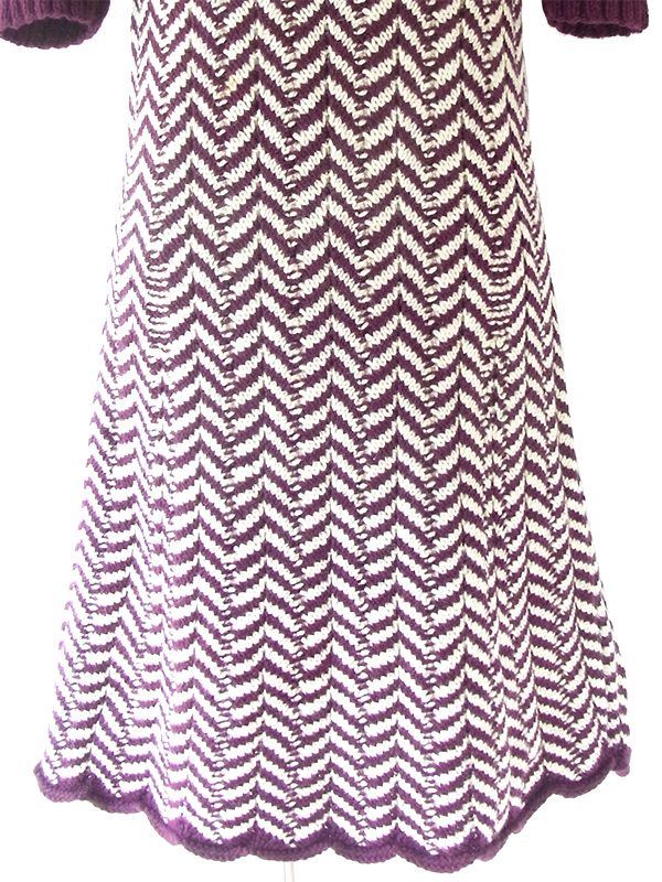 ヨーロッパ古着 ロンドン買い付け 60年代製 バーガンディー X アイボリー バイアス柄 ウール ニット ワンピース 20BS104