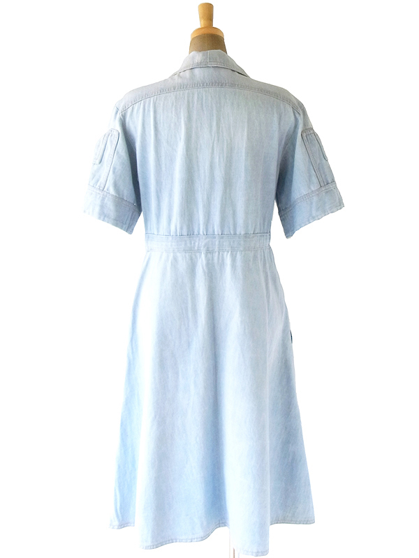 ヨーロッパ古着 フランス買い付け 60年代製 水色  通し紐ベルト ヴィンテージ デニム ワンピース 20FC115