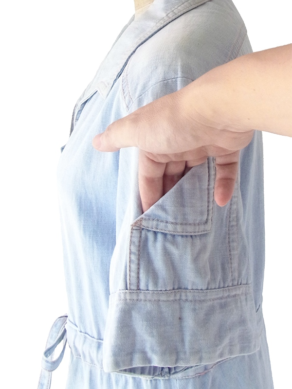 ヨーロッパ古着 フランス買い付け 60年代製 水色  通し紐ベルト ヴィンテージ デニム ワンピース 20FC115