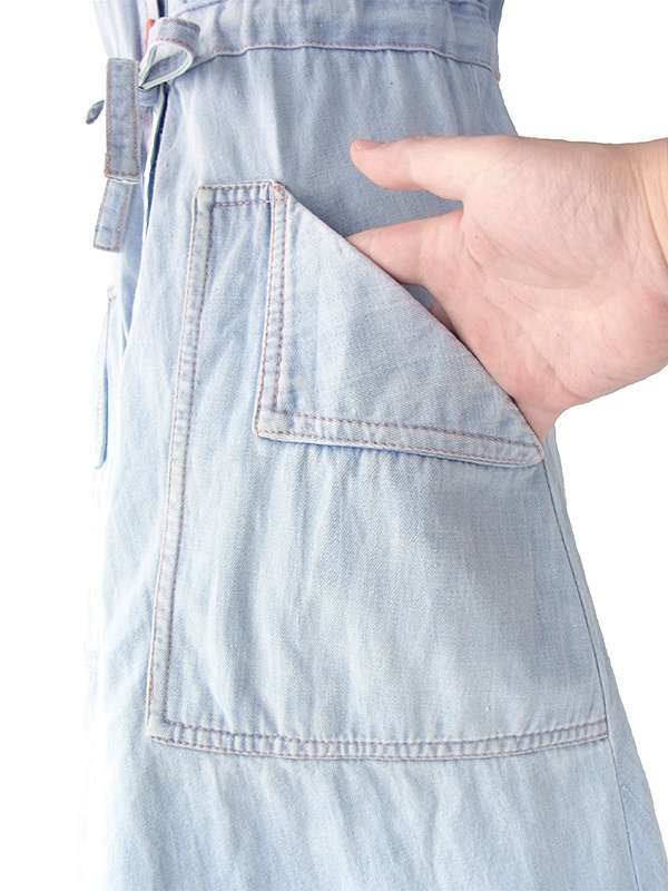 ヨーロッパ古着 フランス買い付け 60年代製 水色  通し紐ベルト ヴィンテージ デニム ワンピース 20FC115