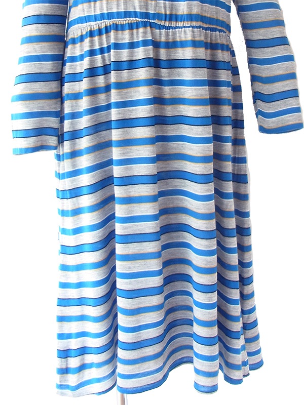 【送料無料】フランス買い付け 60年代製 グレイ X ブルー・イエロー ボーダー ヴィンテージ ワンピース 20FC302【ヨーロッパ古着】