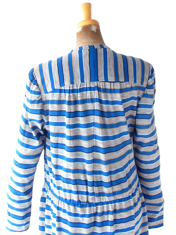 【送料無料】フランス買い付け 60年代製 グレイ X ブルー・イエロー ボーダー ヴィンテージ ワンピース 20FC302【ヨーロッパ古着】