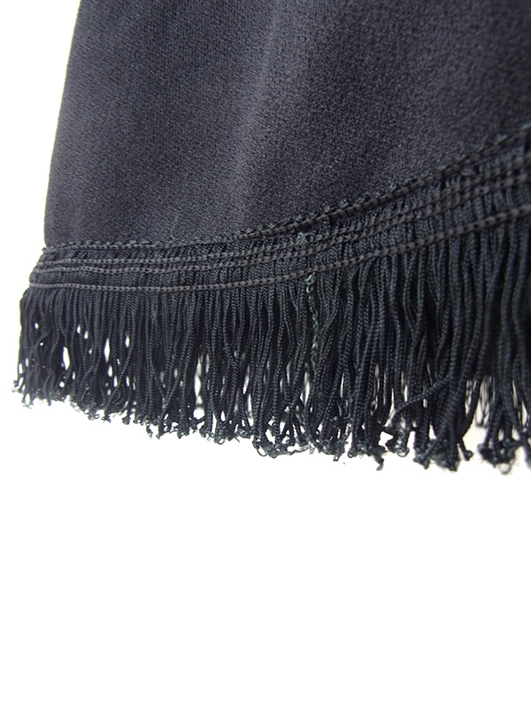 ヨーロッパ古着 フランス買い付け 70年代製 ブラック X カラフル花柄 切り返し 裾元フリンジ ヴィンテージ ワンピース 20FC309