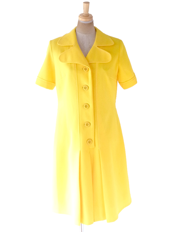 ヨーロッパ古着 70年代フランス製 ブライトイエロー X ビッグステッチ ヴィンテージ ワンピース 20FC315