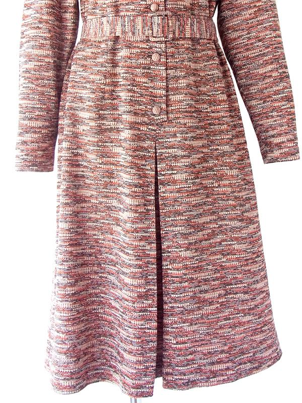 ヨーロッパ古着 60年代フランス製 オレンジ X ブラウン ジャガード織り 共布ベルト付き ヴィンテージ ワンピース 20FC333