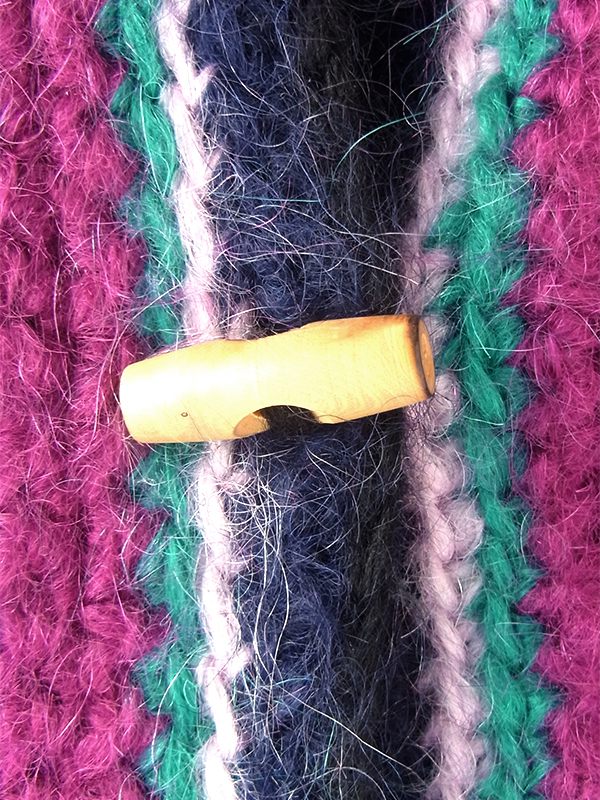 ヨーロッパ古着 フランス買い付け ネイビー X ピンク・パープル・グリーン レトロ柄 モヘア ニット コート 20FC501