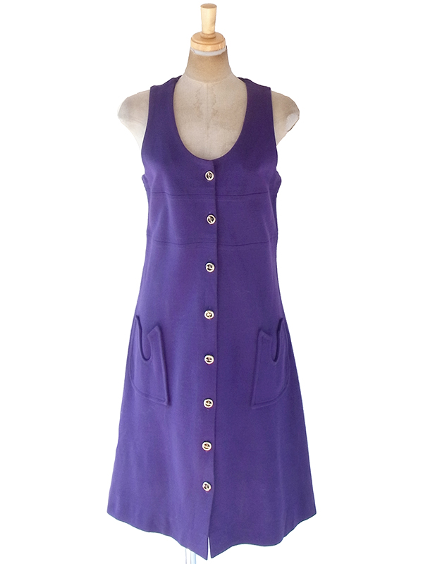 ヨーロッパ古着 フランス買い付け 60年代製 パープル X シームデザイン ポケット付き ヴィンテージ ワンピース 20FC503