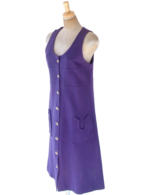 ヨーロッパ古着 フランス買い付け 60年代製 パープル X シームデザイン ポケット付き ヴィンテージ ワンピース 20FC503