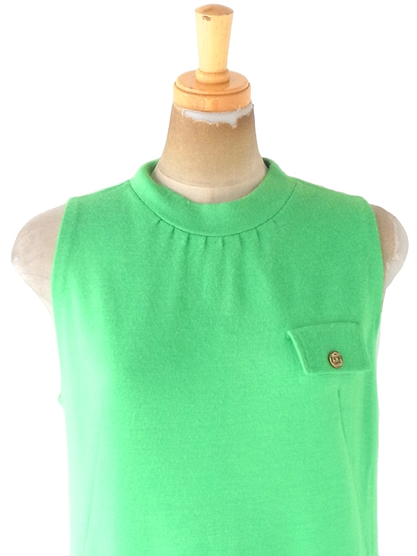 ヨーロッパ古着 フランス買い付け 60年代製 ライムグリーン Aライン ウール ワンピース 20FC504