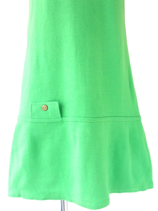 ヨーロッパ古着 フランス買い付け 60年代製 ライムグリーン Aライン ウール ワンピース 20FC504