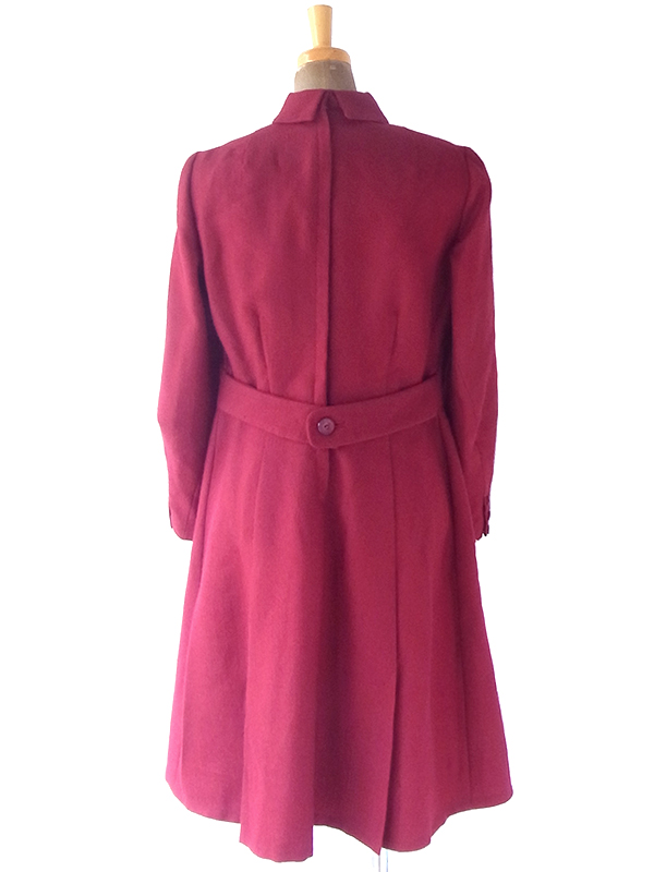 ヨーロッパ古着 フランス買い付け 60年代製 バーガンディー X ファネルネック ヴィンテージ ウール ワンピース 20FC606