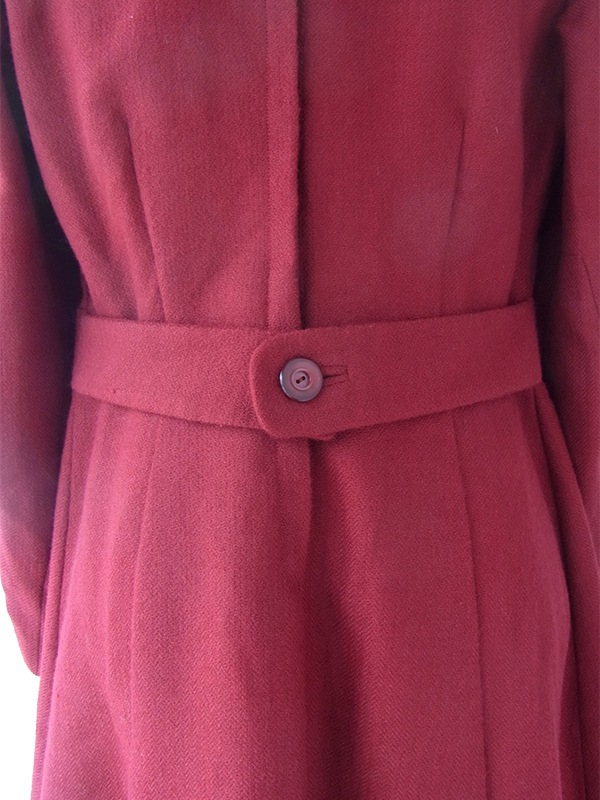 ヨーロッパ古着 フランス買い付け 60年代製 バーガンディー X ファネルネック ヴィンテージ ウール ワンピース 20FC606