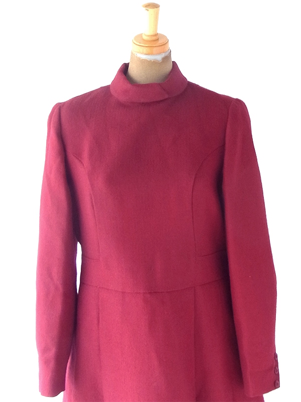 ヨーロッパ古着 フランス買い付け 60年代製 バーガンディー X ファネルネック ヴィンテージ ウール ワンピース 20FC606