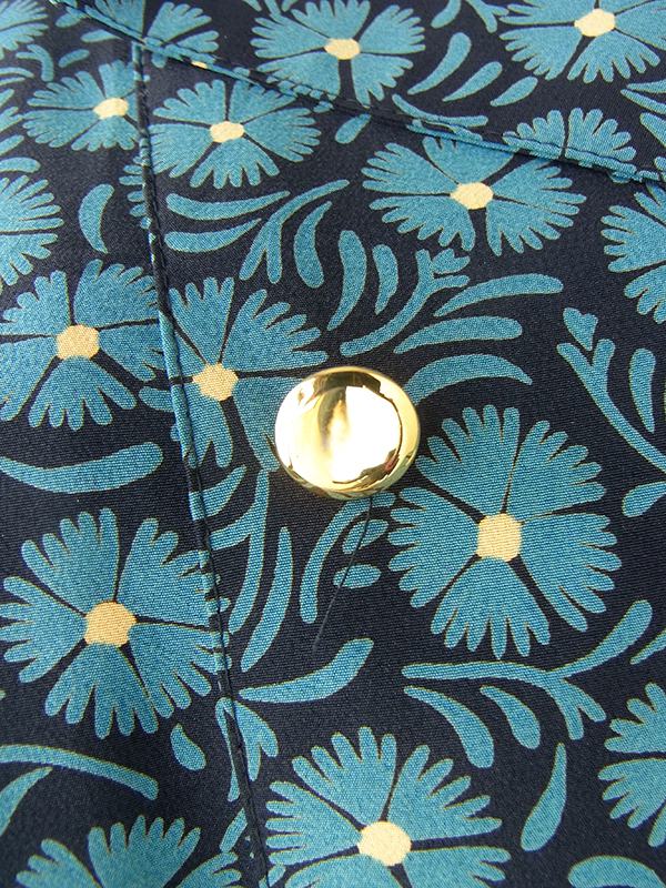 ヨーロッパ古着 フランス買い付け 70年代製 ターコイズブルー X ブラック ポケットチーフ・共布ベルト付き ワンピース 20FC614