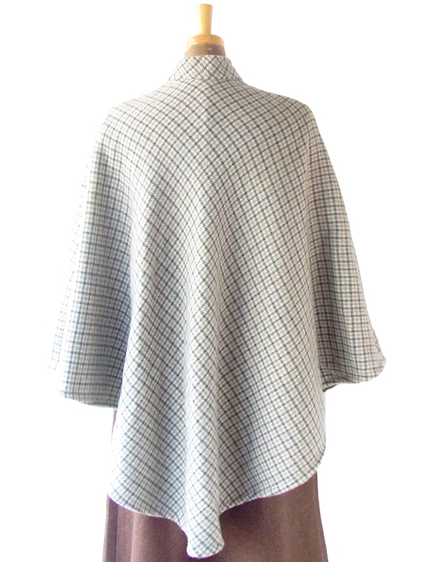 ヨーロッパ古着 フランス買い付け 60年代製 グリーン X ベージュ チェック柄 ポケット付き ウール ポンチョ 20FC625