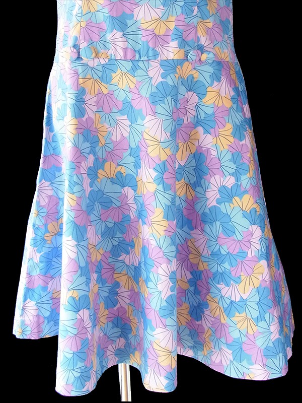ヨーロッパ古着 ロンドン買い付け 60年代製 水色 X ピンク・パープル・イエロー 花柄プリント フレア ワンピース 20OM200