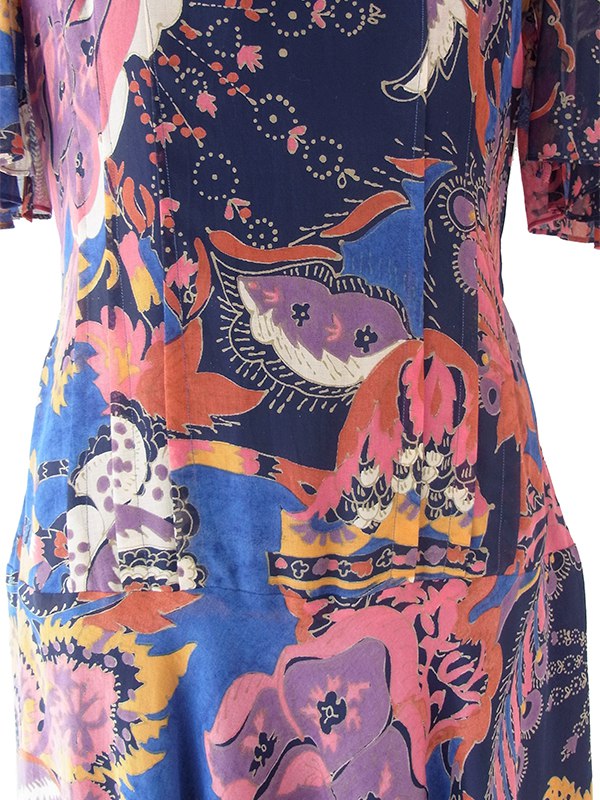 ヨーロッパ古着 ロンドン買い付け 70年代製 ネイビー X ピンク レトロ柄 ヴィンテージ ワンピース 20OM210