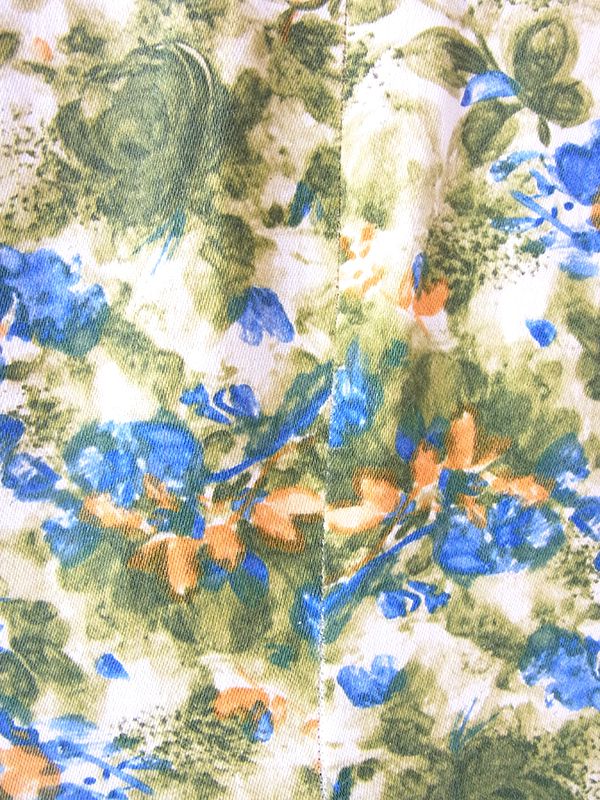 ヨーロッパ古着 ロンドン買い付け 60年代製 グリーン X 花柄 オレンジ生地切り返し ヴィンテージ ワンピース 21BS200