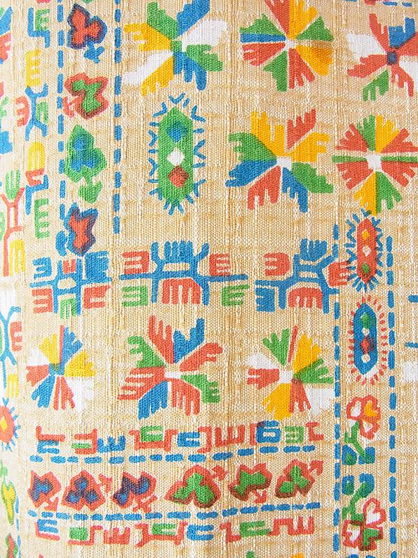 ヨーロッパ古着 フランス買い付け 60年代製 ベージュ X カラフル レトロ柄 オレンジ テープ ワンピース 21FC105