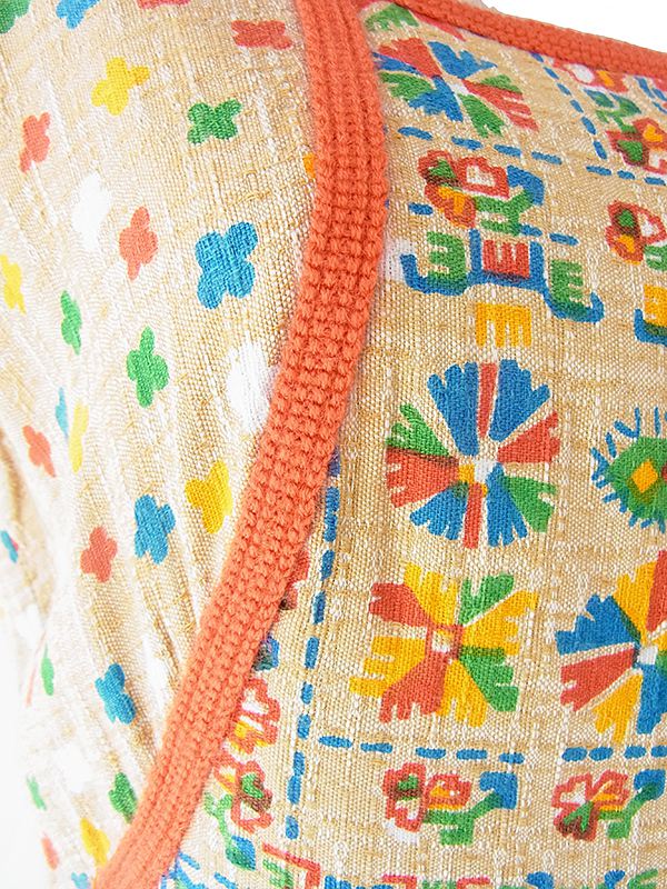 ヨーロッパ古着 フランス買い付け 60年代製 ベージュ X カラフル レトロ柄 オレンジ テープ ワンピース 21FC107