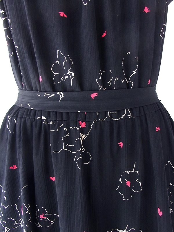 ヨーロッパ古着 フランス買い付け 70年代製 ブラック X レッド  共布ベルト付き ストラップ ワンピース 21FC109