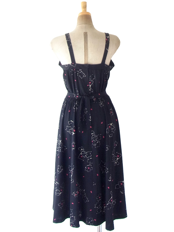 ヨーロッパ古着 フランス買い付け 70年代製 ブラック X レッド  共布ベルト付き ストラップ ワンピース 21FC109