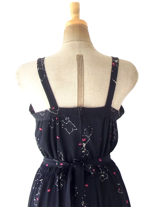 ヨーロッパ古着 フランス買い付け 70年代製 ブラック X レッド  共布ベルト付き ストラップ ワンピース 21FC109