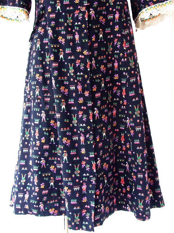 vintage 長袖　パープル　ロングワンピース　レース　古着　ヴィンテージ vintage/one-piece/flower/purple/long/ビンテージ/ヴィンテージ