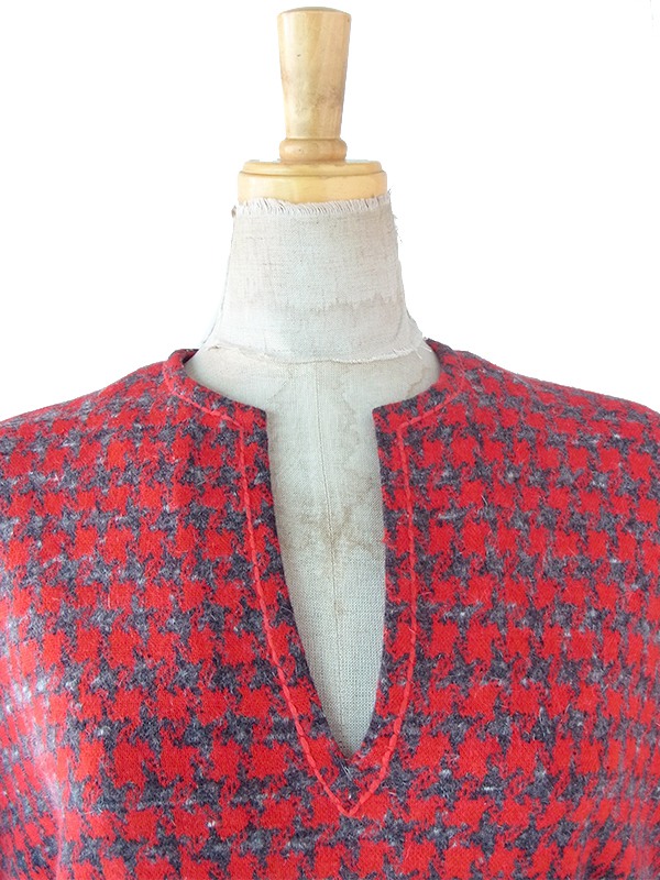 送料無料】フランス買い付け 60年代製 レッド X グレイ 千鳥格子