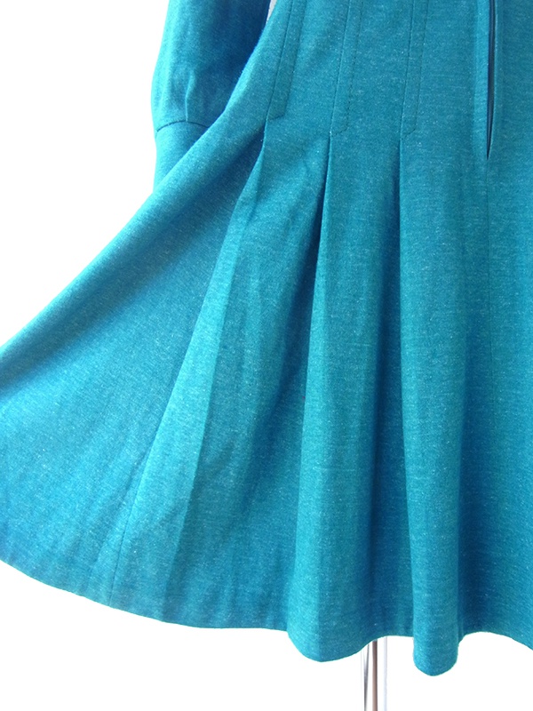 【送料無料】フランス買い付け 60年代製 ターコイズブルー X フロントジップ プリーツ ワンピース 21FC221【ヨーロッパ古着】