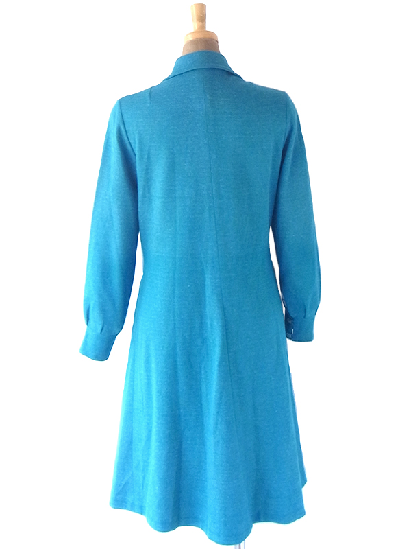 【送料無料】フランス買い付け 60年代製 ターコイズブルー X フロントジップ プリーツ ワンピース 21FC221【ヨーロッパ古着】