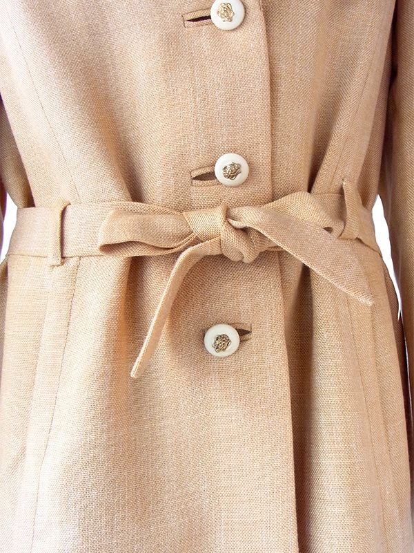 【送料無料】フランス買い付け 60年代製 カーキ X 共布ベルト付き ヴィンテージ コート 21FC323【ヨーロッパ古着】